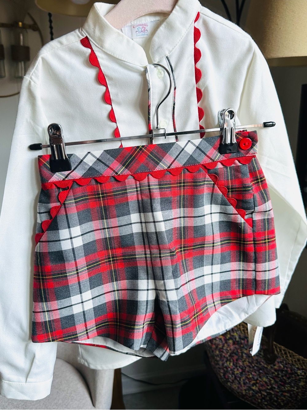 Boy and girl Plaid Red & Gray Holiday Shorts